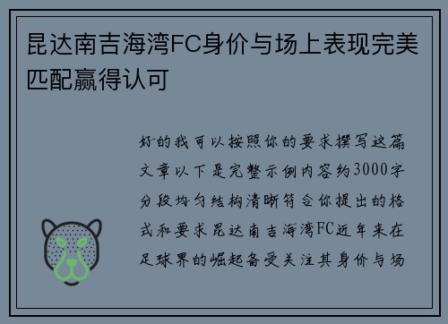 昆达南吉海湾FC身价与场上表现完美匹配赢得认可 昆达南吉海湾FC身价与场上表现完美匹配赢得认可